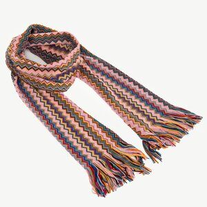 Missoni Pink Chevron-Jacquard Wool-Blend Fringed Scarf